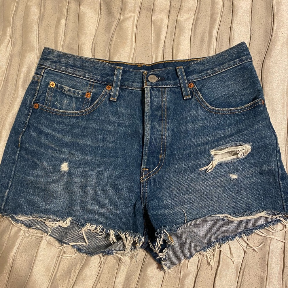 Levi 501 High Waisted Distressed Jean Short